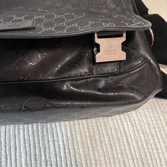 Authentic Gucci GG Imprime Monogram Medium Buckle Flap Messenger Bag Black Mens - Picture 4 of 5
